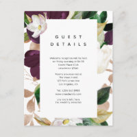 Dark Plum Velvet Floral Wedding Guest Details