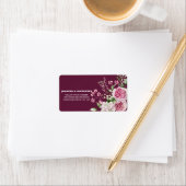 Dark Plum Watercolor Peony Wedding Rücksendeadress Adressaufkleber (Insitu)