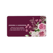 Dark Plum Watercolor Peony Wedding Rücksendeadress Adressaufkleber (Vorne)