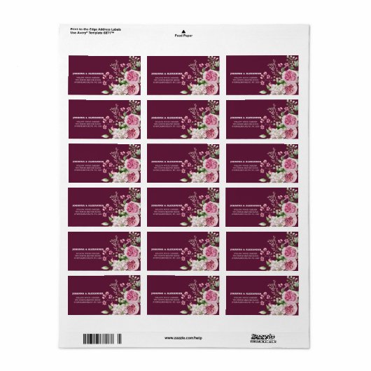 Dark Plum Watercolor Peony Wedding Rücksendeadress Adressaufkleber (Vorne)