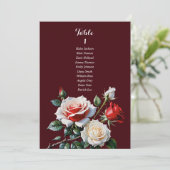 Dark Pretty pink white red rose seating chart card Einladung (Stehend Vorderseite)
