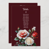 Dark Pretty pink white red rose seating chart card Einladung (Vorne/Hinten)