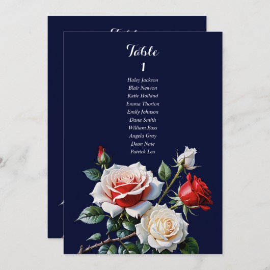 Dark Pretty pink white red rose seating chart card Einladung (Vorne/Hinten)