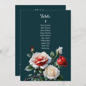 Dark Pretty pink white red rose seating chart card Einladung (Vorne/Hinten)