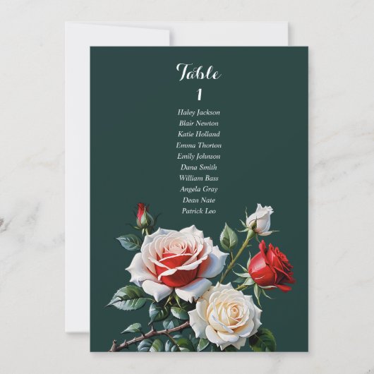Dark Pretty pink white red rose seating chart card Einladung (Vorderseite)