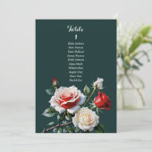 Dark Pretty pink white red rose seating chart card Einladung (Stehend Vorderseite)