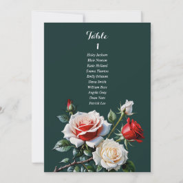 Dark Pretty pink white red rose seating chart card Einladung