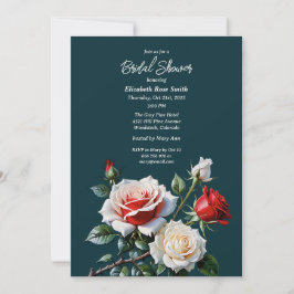 Dark Pretty pink white red roses bridal shower Einladung
