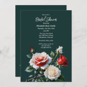 Dark Pretty pink white red roses bridal shower Einladung (Vorne/Hinten)