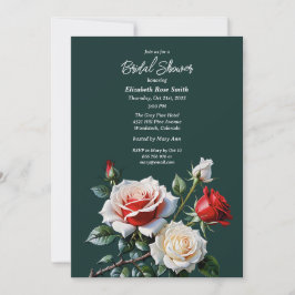Dark Pretty pink white red roses bridal shower Einladung
