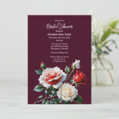 Dark Pretty pink white red roses bridal shower Einladung (Stehend Vorderseite)