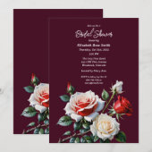 Dark Pretty pink white red roses bridal shower Einladung (Vorne/Hinten)
