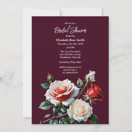 Dark Pretty pink white red roses bridal shower Einladung
