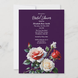 Dark Pretty pink white red roses bridal shower Einladung