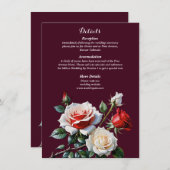 Dark Pretty pink white red roses floral wedding Begleitkarte (Vorne/Hinten)