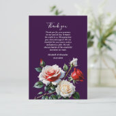 Dark Pretty pink white red roses floral wedding  Dankeskarte (Stehend Vorderseite)