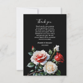 Dark Pretty pink white red roses floral wedding  Dankeskarte