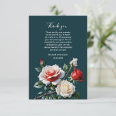 Dark Pretty pink white red roses floral wedding Dankeskarte (Stehend Vorderseite)