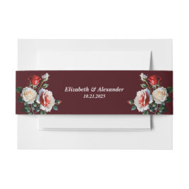 Dark Pretty pink white red roses floral wedding Einladungsbanderole
