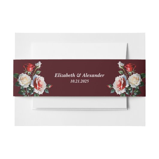 Dark Pretty pink white red roses floral wedding  Einladungsbanderole (Vorderseite Beispiel)