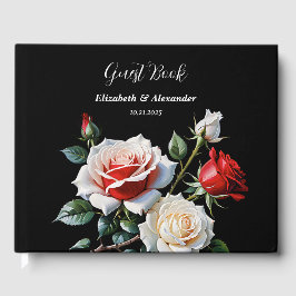 Dark Pretty pink white red roses floral wedding Gästebuch