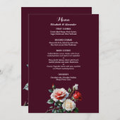 Dark Pretty pink white red roses floral wedding Menükarte (Vorne/Hinten)