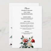 Dark Pretty pink white red roses floral wedding Menükarte (Vorne/Hinten)