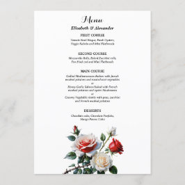 Dark Pretty pink white red roses floral wedding  Menükarte