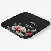 Dark Pretty pink white red roses floral wedding Pappteller (Gewinkelt)