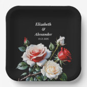 Dark Pretty pink white red roses floral wedding Pappteller (Vorderseite)