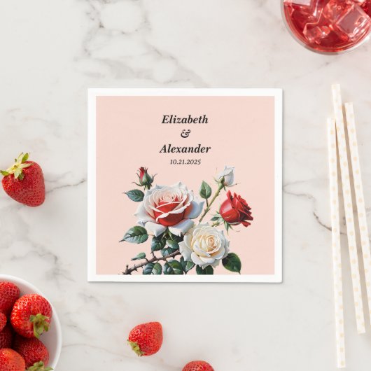 Dark Pretty pink white red roses floral wedding Serviette (Beispiel)