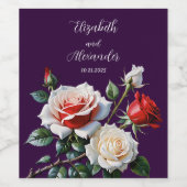 Dark Pretty pink white red roses floral wedding Weinetikett (Einzelnes Label)
