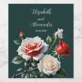 Dark Pretty pink white red roses floral wedding  Weinetikett (Einzelnes Label)