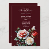Dark Pretty pink white red roses Rehearsal dinner Einladung (Vorne/Hinten)