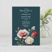 Dark Pretty pink white red roses Rehearsal dinner Einladung (Stehend Vorderseite)