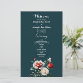 Dark Pretty pink white red roses wedding program (Stehend Vorderseite)