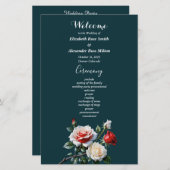 Dark Pretty pink white red roses wedding program (Vorne/Hinten)