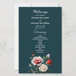 Dark Pretty pink white red roses wedding program