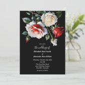 Dark Pretty white red pink roses floral wedding Einladung (Stehend Vorderseite)