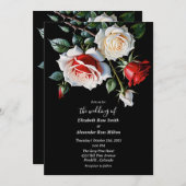 Dark Pretty white red pink roses floral wedding Einladung (Vorne/Hinten)