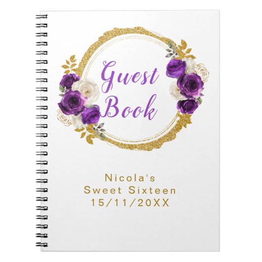 Dark Purple and Gold Elegant Flower Sweet Sixteen Notizblock (Vorderseite)