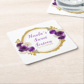 Dark Purple and Gold Elegant Flower Sweet Sixteen Rechteckiger Pappuntersetzer (angewinkelt)