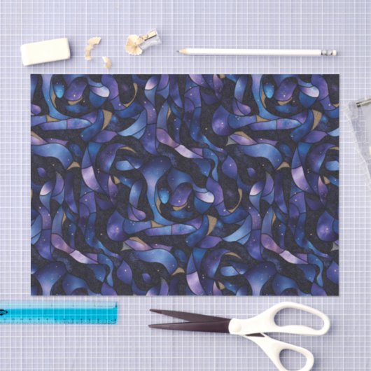 Dark Purple Blue Gold Swirl Watercolor Mosaic Seidenpapier (Handwerk)