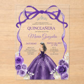Dark Purple Bow Silver Crown Princess Quinceañera Acryleinladungen (Vorderseite)