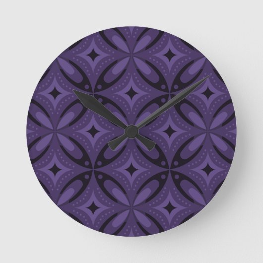 Dark Purple Colored Retro Pattern Runde Wanduhr (Vorderseite)
