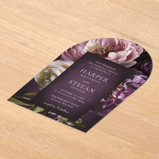 Dark Purple Fine Art Floral Elegant Wedding Acryleinladungen (Ablage )