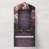 Dark Purple Fine Art Floral Elegant Wedding All In One Einladung (Innen Boden)