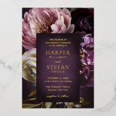 Dark Purple Fine Art Floral Elegant Wedding Folieneinladung (Vorderseite)
