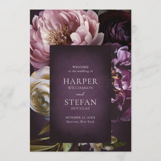 Dark Purple Fine Art Floral Elegant Wedding Programm (Vorderseite)