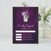 Dark Purple Floral Mason Jar Moody Wedding RSVP Karte (Stehend Vorderseite)